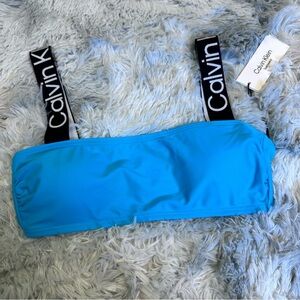 Calvin Klein TROPICAL WATERS Logo-Straps Bikini Swim Top,